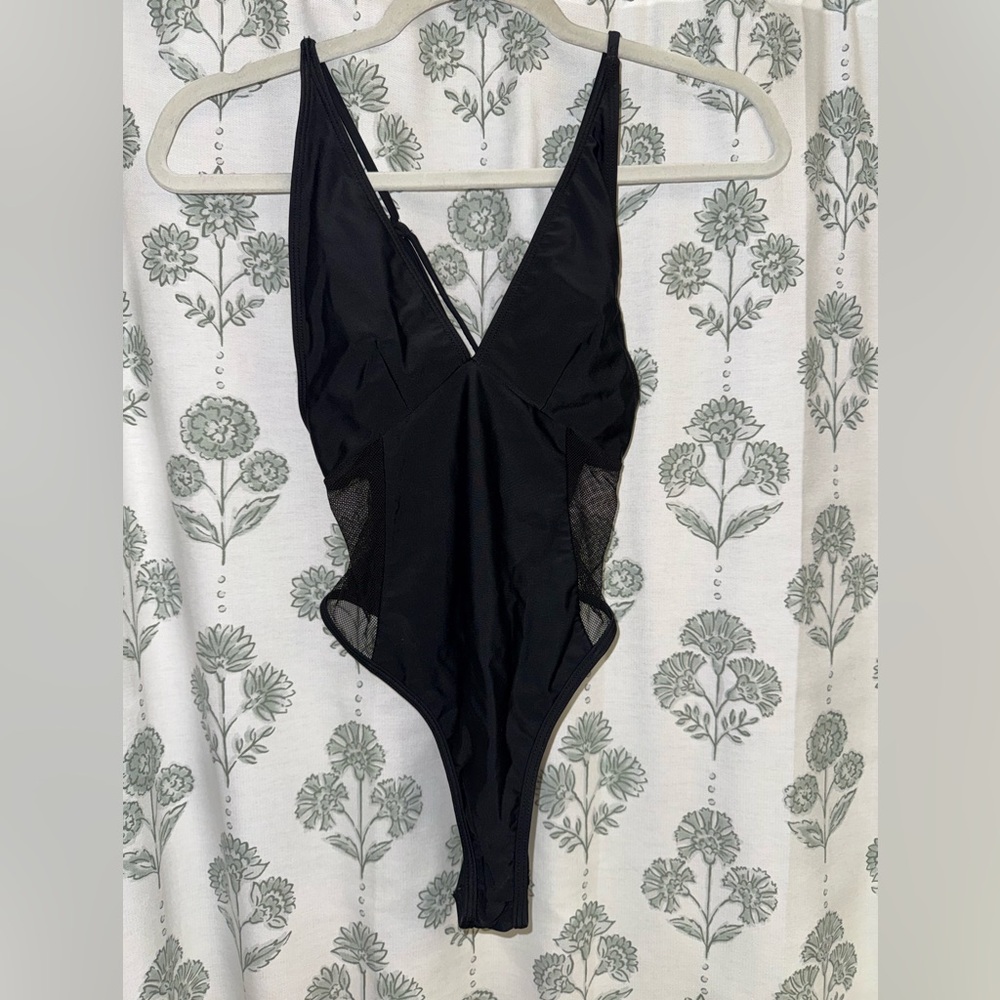 Black Mesh-Inset One-Piece Swimsuit